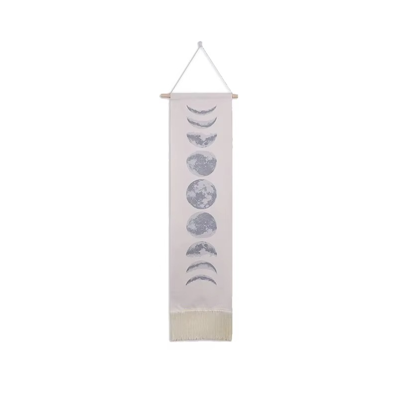 Handmade Moon Phase Wall Hanging Tapestry – Black or White