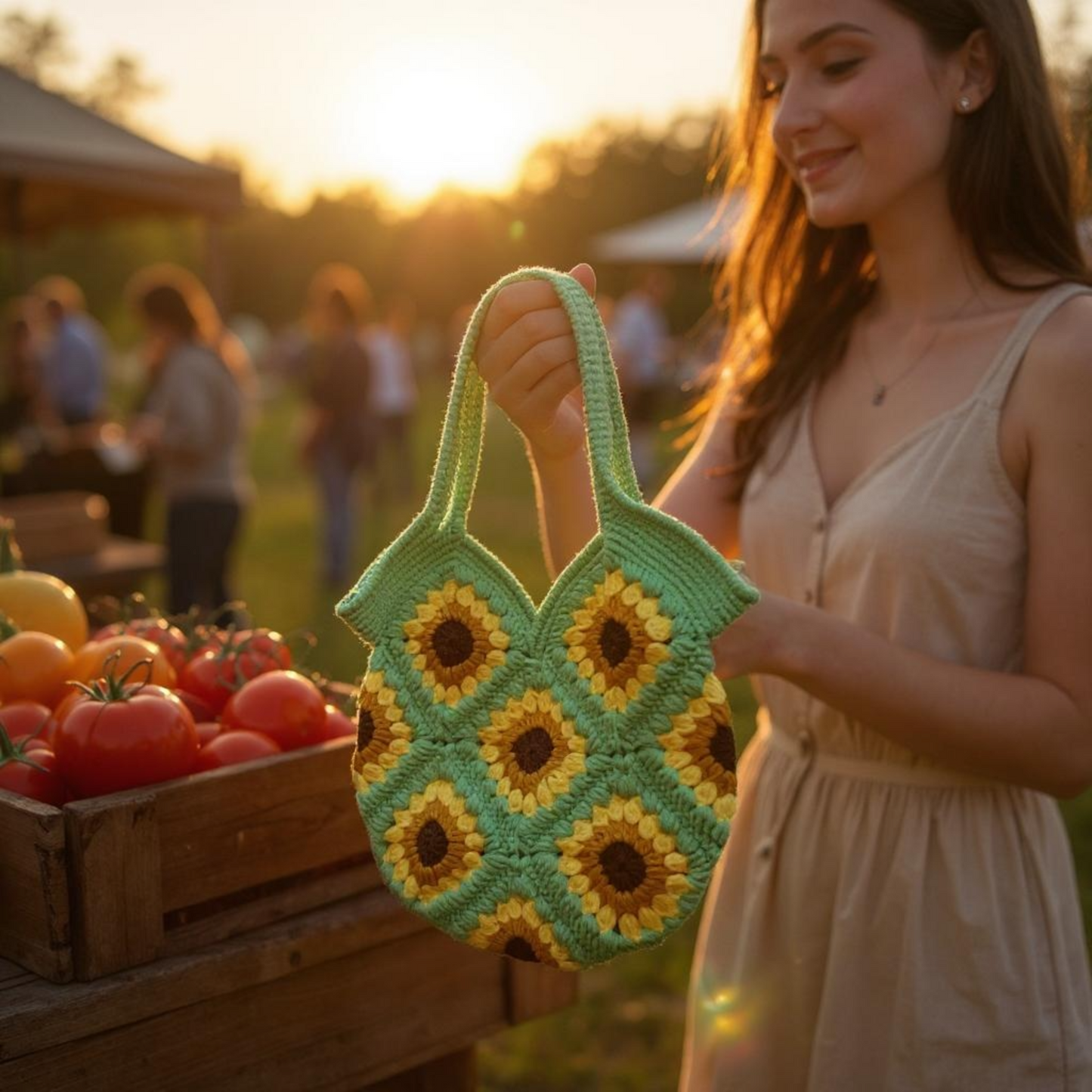 Handwoven Sunflower Bag - Boho Tote for Women