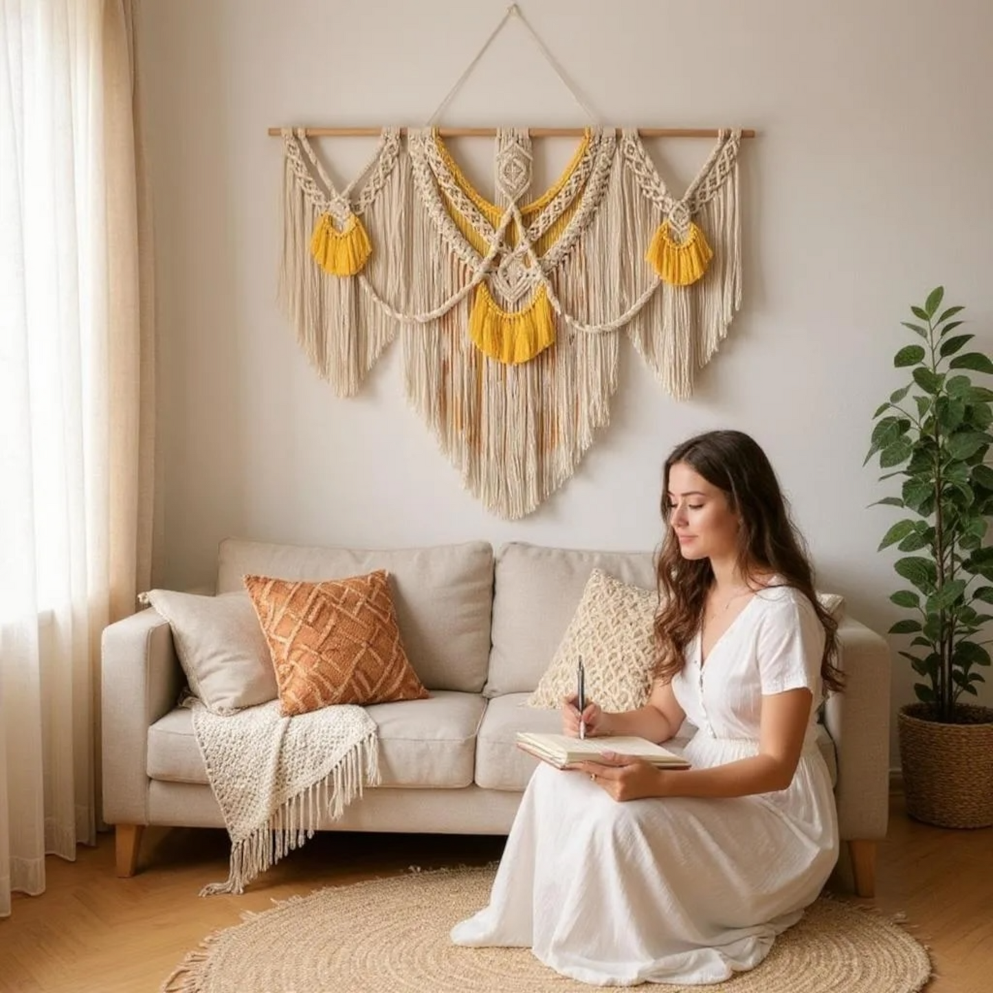 Macrame wall Hanging - Large Boho Natural Cotton Rope Hand-Woven Tapestry