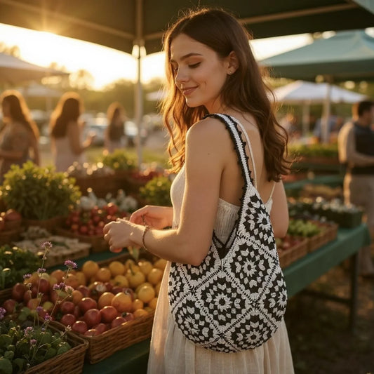 Cotton Yarn Hand Woven Shoulder Bag - Twist & Tassel