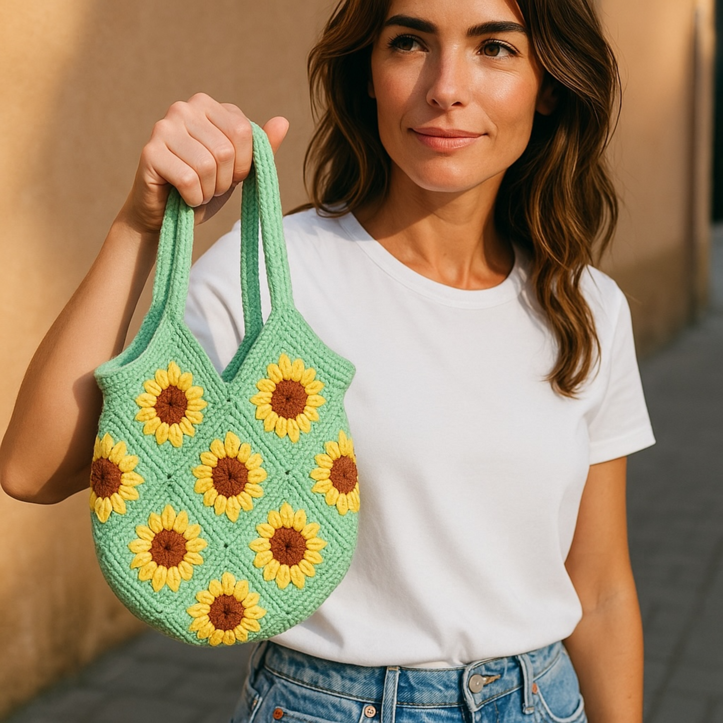 Handwoven Sunflower Bag - Boho Tote for Women