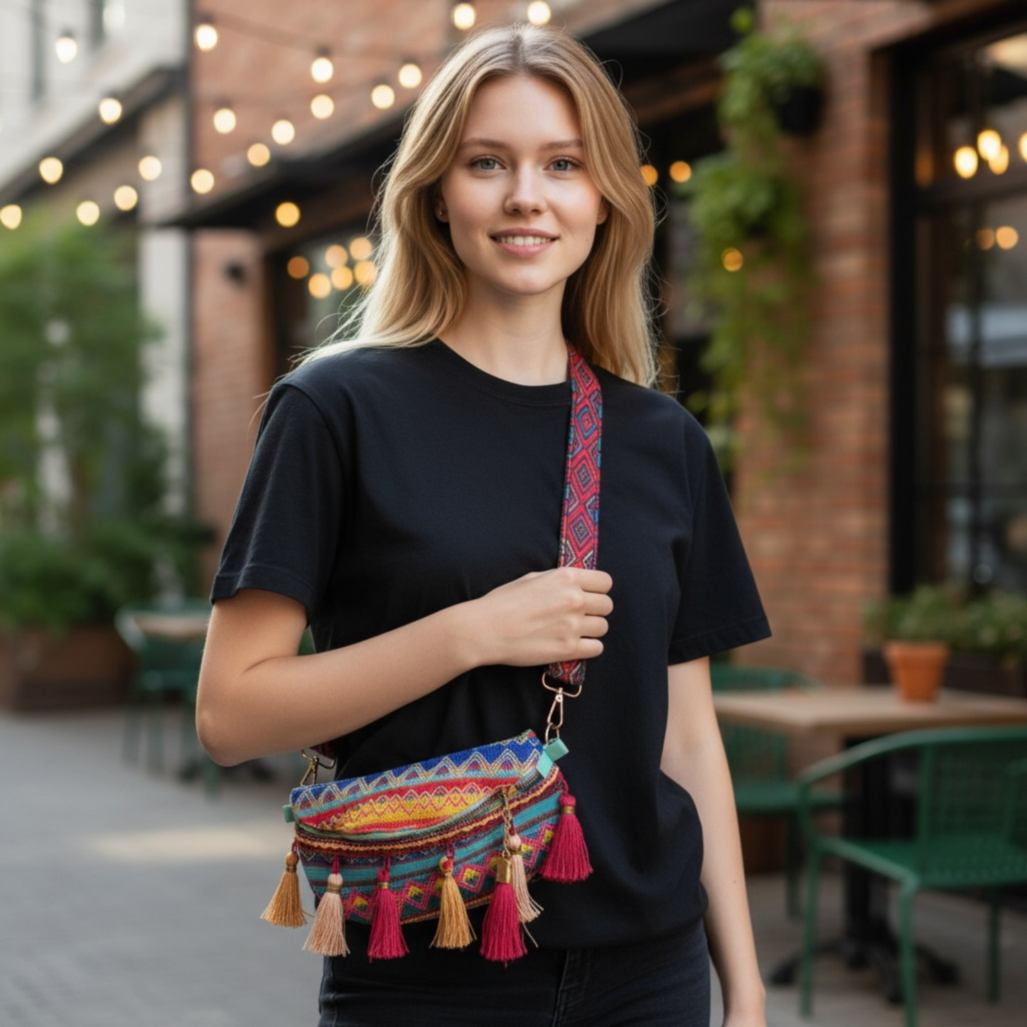 Crossbody Bag weave bag with Tassels Zipper Straps Adjustable for Women