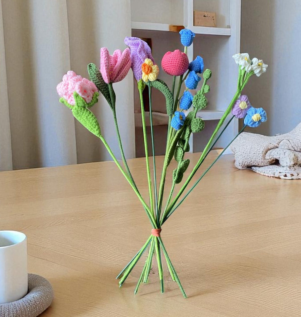 set of 9 Handmade Crochet Flower Bouquet – for Home Décor & Gifts - Twist & Tassel