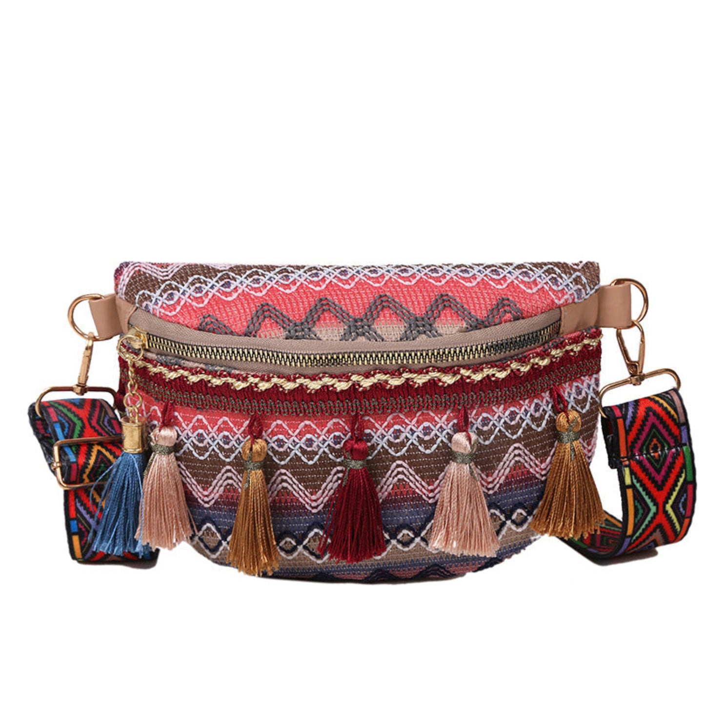 Crossbody Bag weave bag with Tassels Zipper Straps Adjustable for Women