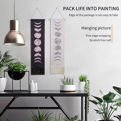 Handmade Moon Phase Wall Hanging Tapestry – Black or White