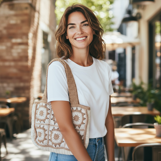 Handmade Crochet Tote Bag – Boho Cotton Yarn Shoulder Bag for Women
