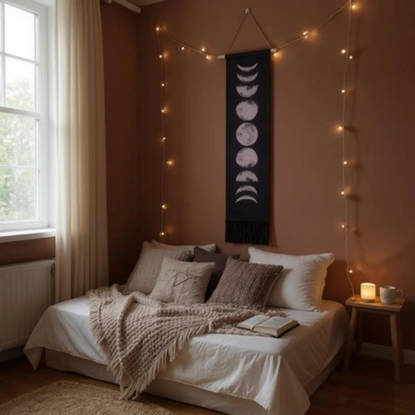Handmade Moon Phase Wall Hanging Tapestry – Black or White