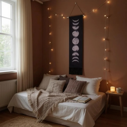 Handmade Moon Phase Wall Hanging Tapestry – Black or White