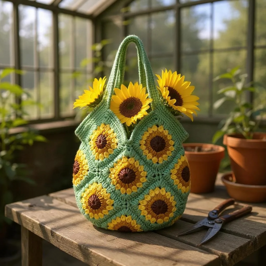 Handwoven Sunflower  Bag - Boho Shoulder Tote for Women