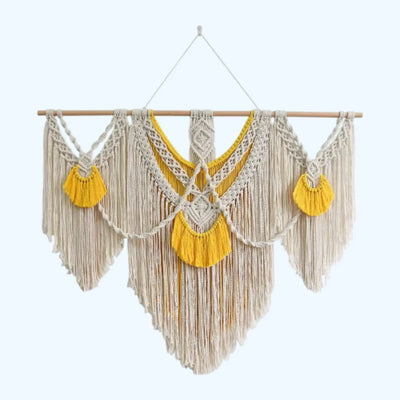 Macrame wall Hanging - Large Boho Natural Cotton Rope Hand-Woven Tapestry - Twist & Tassel