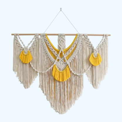 Macrame wall Hanging - Large Boho Natural Cotton Rope Hand-Woven Tapestry - Twist & Tassel