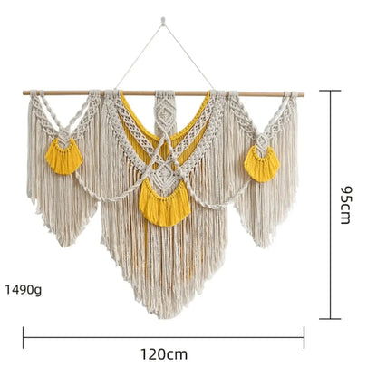 Macrame wall Hanging - Large Boho Natural Cotton Rope Hand-Woven Tapestry - Twist & Tassel