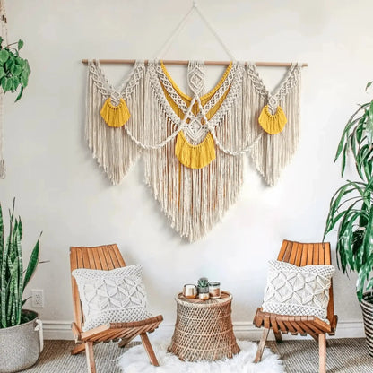 Macrame wall Hanging - Large Boho Natural Cotton Rope Hand-Woven Tapestry - Twist & Tassel