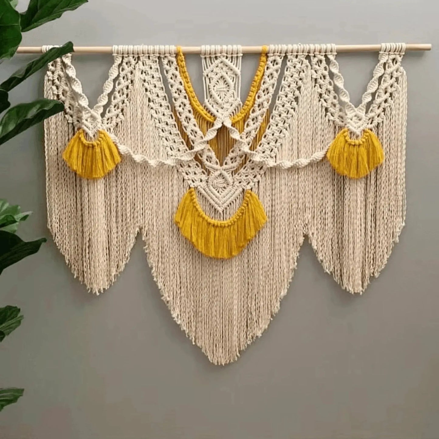 Macrame wall Hanging - Large Boho Natural Cotton Rope Hand-Woven Tapestry - Twist & Tassel