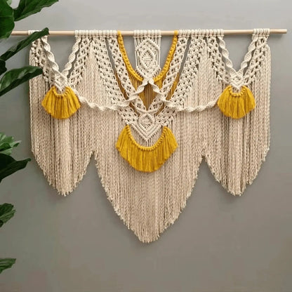 Macrame wall Hanging - Large Boho Natural Cotton Rope Hand-Woven Tapestry - Twist & Tassel