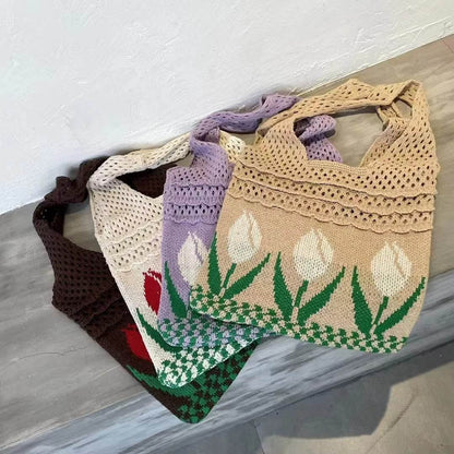 Aesthetic Bag With Boho Tulip Flower - Twist & Tassel