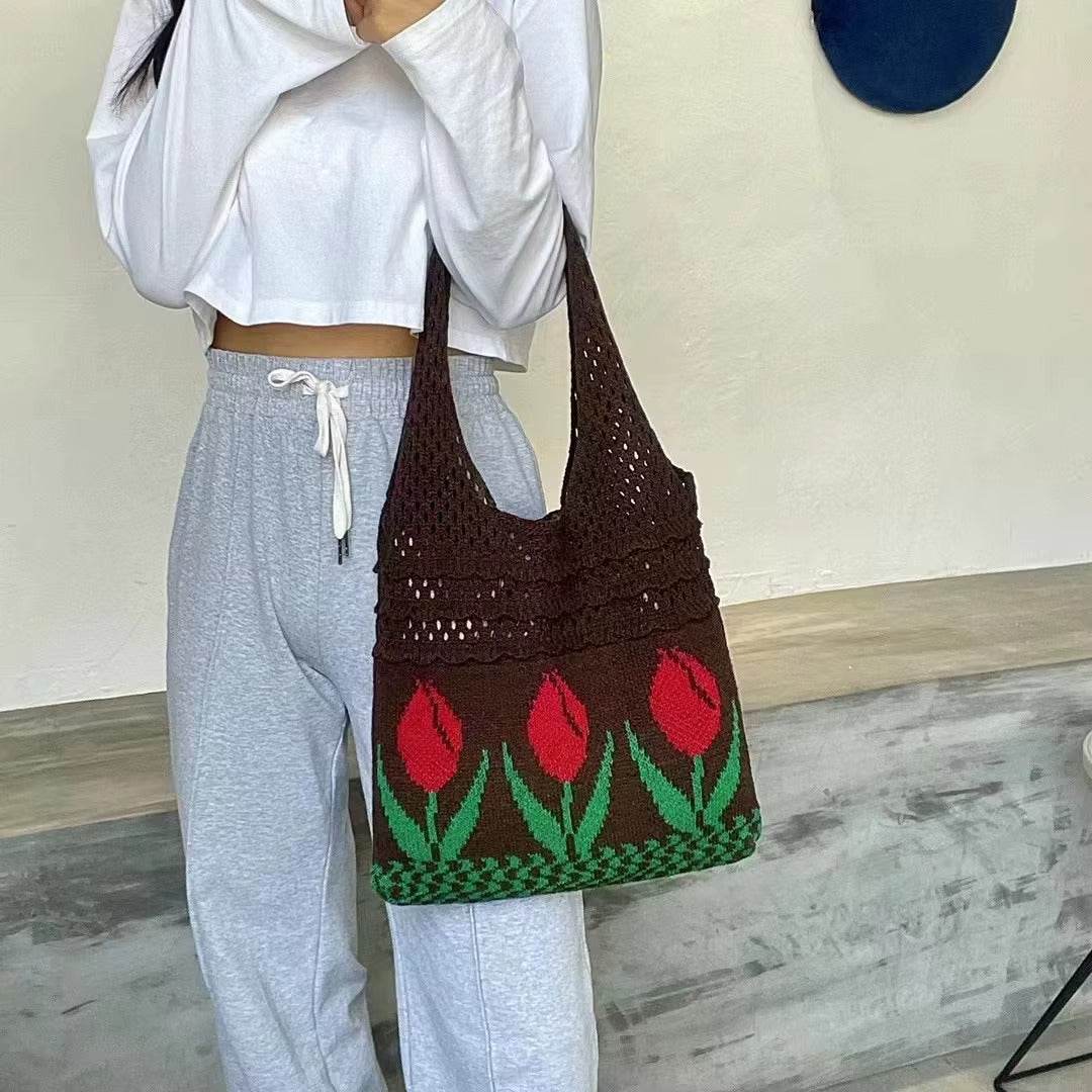 Aesthetic Bag With Boho Tulip Flower - Twist & Tassel