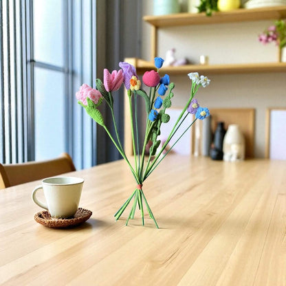 set of 9 Handmade Crochet Flower Bouquet – for Home Décor & Gifts